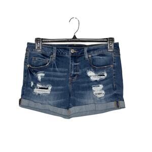 Aeropostale Low Rise Midi Distressed Blue Jean Cut Off Shorts Size 12 Cuffed